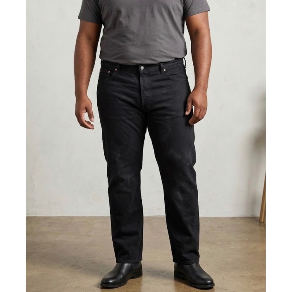 Levis 501 Original Fit Mens Black Straight‎ Leg Button Fly Jeans W44 L32